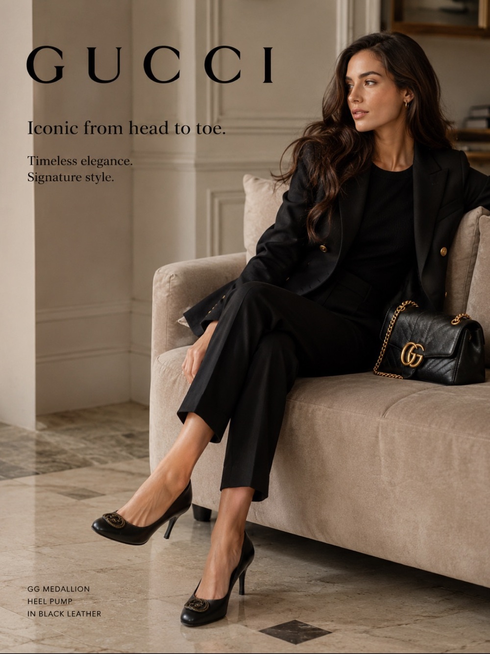 Gucci Black Leather Heel Pumps with GG Medallion - Picture 2 of 10